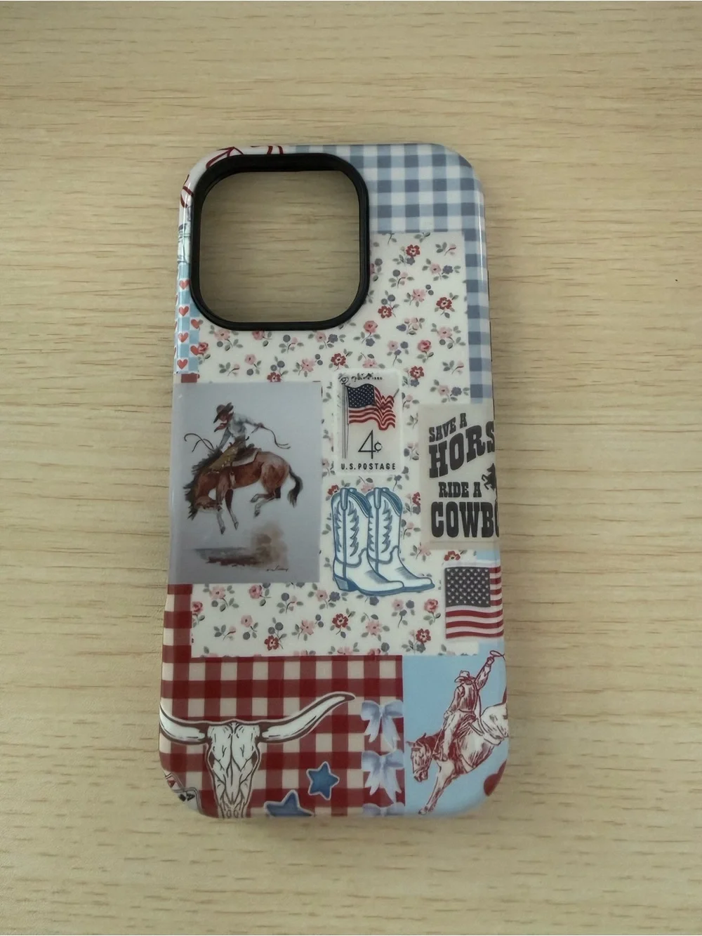 ❤️ Cowboy Patchwork iPhone 16 Pro Case - Blue & Red
